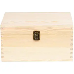 Extra Large Rectangle Unfinished Pine Wood Box Natural DIY Craft Stash Boxes