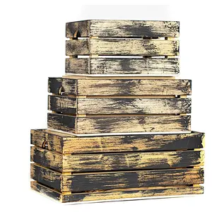 Rustic Decorative Wood Crates (Set of 3) (Black and Natural Distressed)