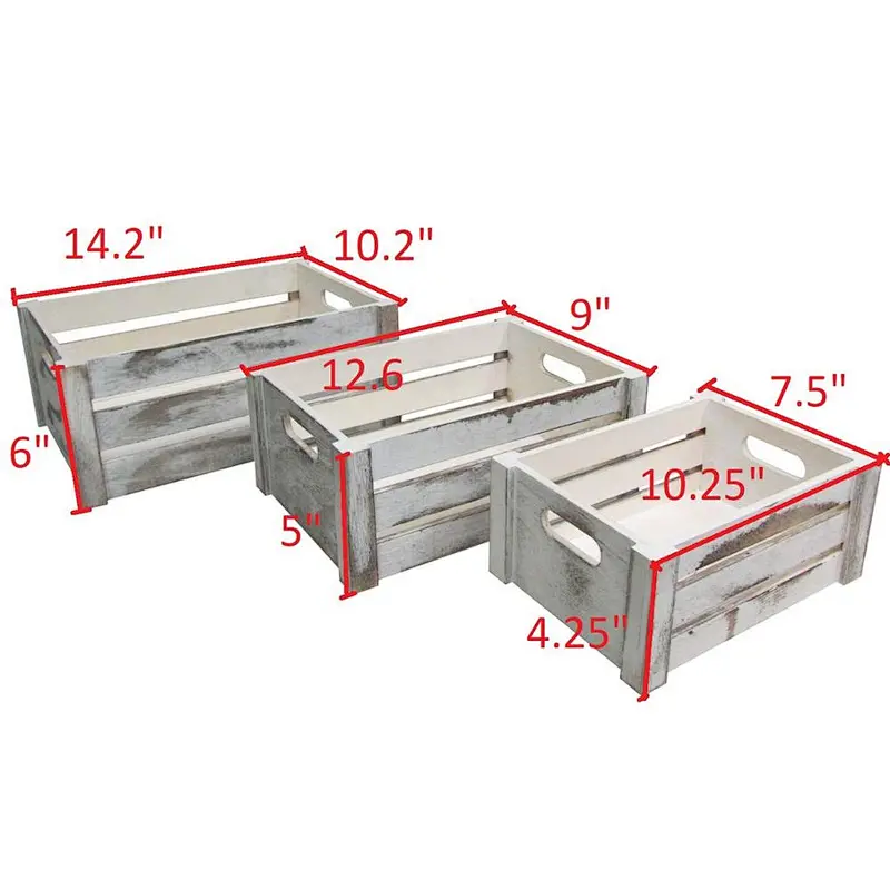 Rustic personalized customized cheaper Antique  tool Admired By Nature  Decorative Set of 3 Rectangle Storage wooden crates