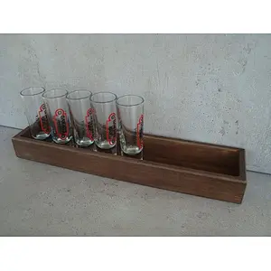 Wood tray. Glass holder. Wood centerpiece.