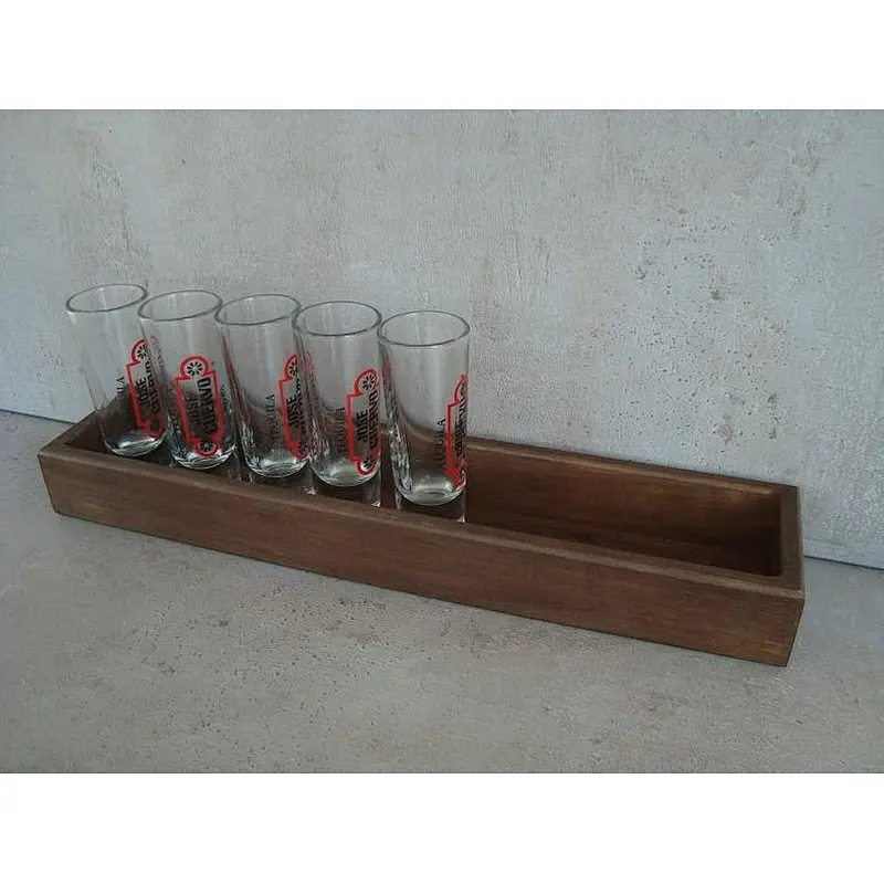 Wood tray. Glass holder. Wood centerpiece.