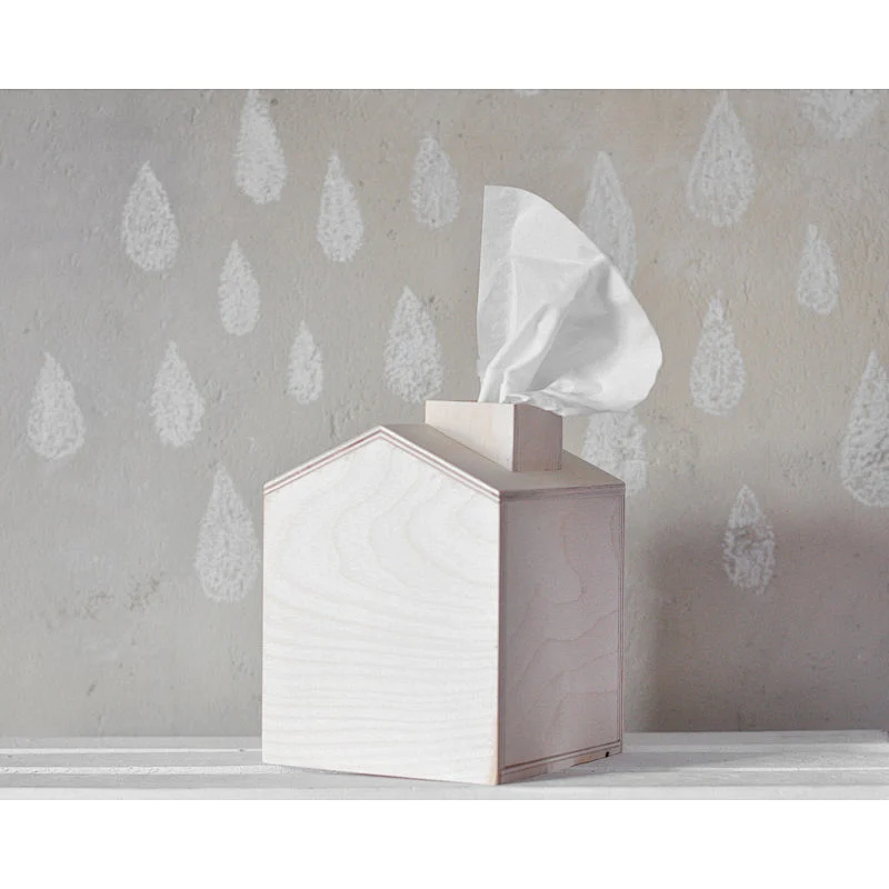 Tissue box - wooden house with chimney,  christmas decor, unpainted, natural wood