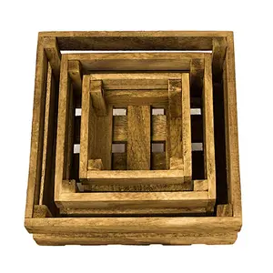 Home Decor Set of 3 Natural Wooden Crates