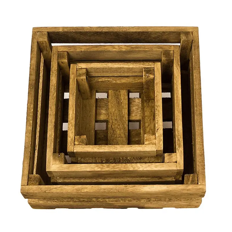 Home Decor Set of 3 Natural Wooden Crates