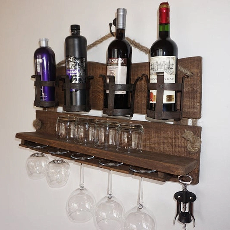 Rustic Wall-Mounted Wine Shelf