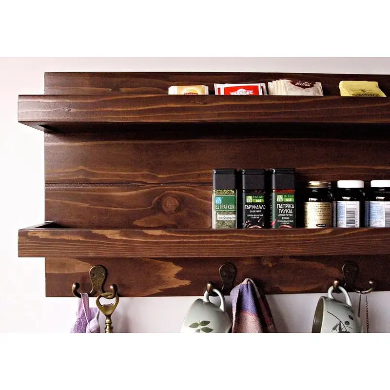 Rustic wood floating wall shelves bathroom shelf with hooks wall mounted wood shelf for wall