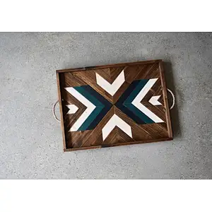 Wood Serving Tray | Modern Wood Tray | Geometric  Ottoman Tray