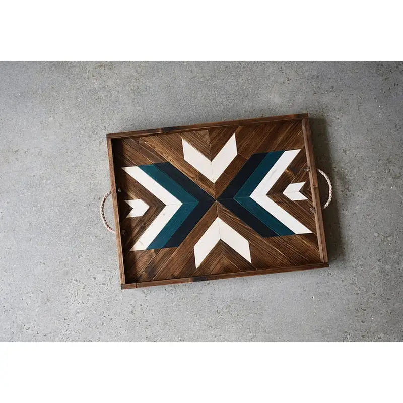 Wood Serving Tray | Modern Wood Tray | Geometric  Ottoman Tray