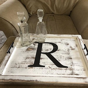 JUNJI Large Oversized Personalized Serving Tray  Wood Coffee Table Tray can be custom wood ottoman tray