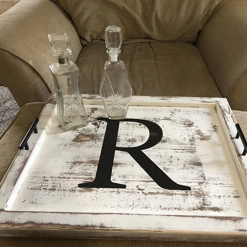 JUNJI Large Oversized Personalized Serving Tray  Wood Coffee Table Tray can be custom wood ottoman tray