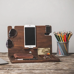 Natural walnut wood phone docking station desk mobile phone holder docking station wood