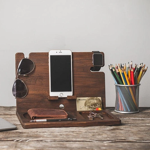Natural walnut wood phone docking station desk mobile phone holder docking station wood