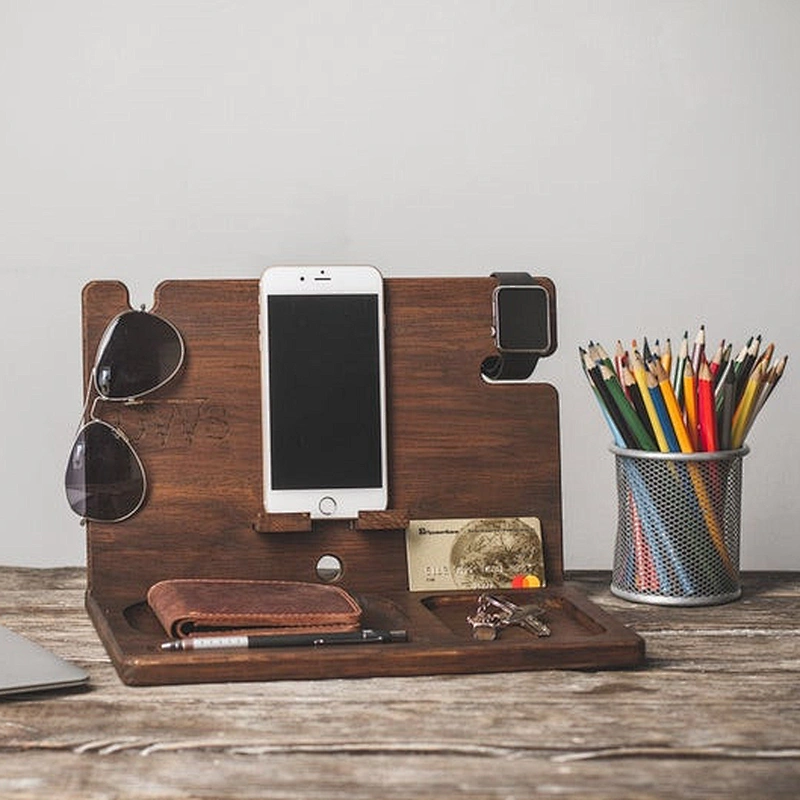 Natural walnut wood phone docking station desk mobile phone holder docking station wood