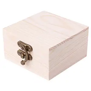 Blank Unfinished Square Wooden Box With Lid and Clasp 2 colors