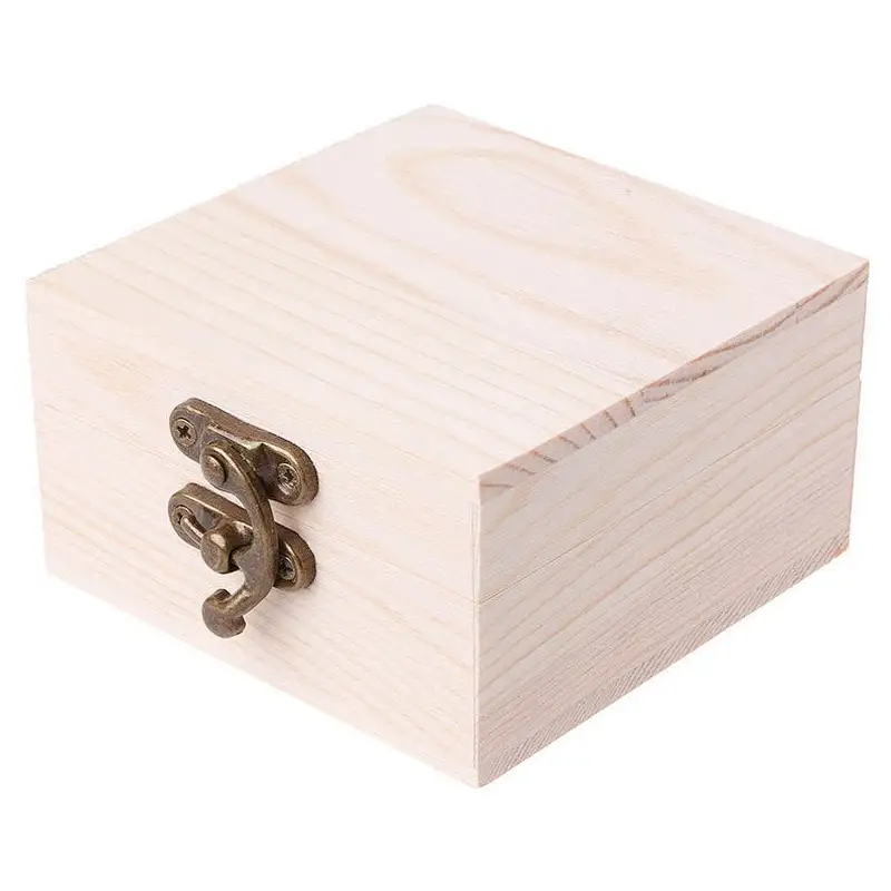 Blank Unfinished Square Wooden Box With Lid and Clasp 2 colors