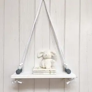 Nursery Decor | Nordic Style Shelf | Hanging Bead  with  Wood Wall Shelf with Metal Shelf
