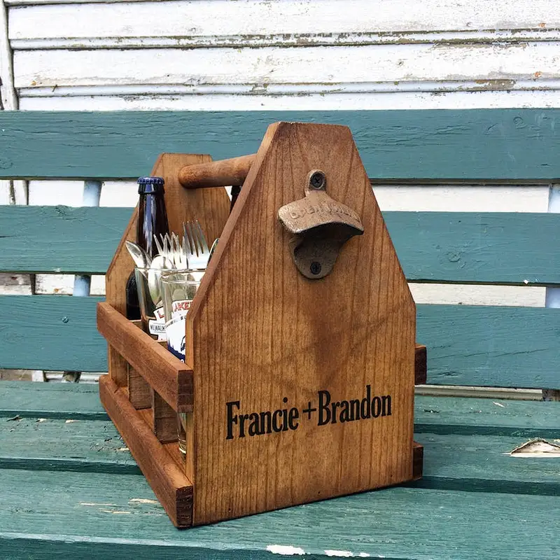 Wooden box- Wine Bottle tote- Bar Decor-Beer holder, Wooden Beer Tote, Pint Glass Display