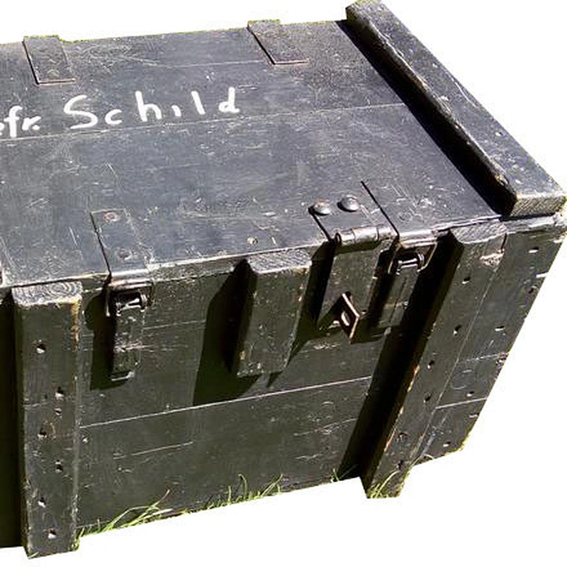 Old wooden military chest, big wooden box for ammunition 2020