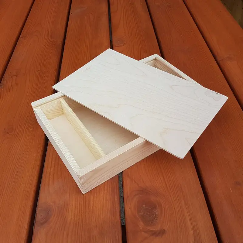 Wooden box whit sliding lid 29 x 19 x 5.2 cm for photos and pen drive  with  wooden box with slide lid