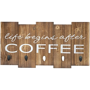 Creations Rustic Coffee Mug Rack Wall Mounted, Printed Coffee Sign - 6 Coffee Cup Hooks