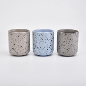 Matte White Ceramic Candle Vessels With Black Glaze Dot Decoration