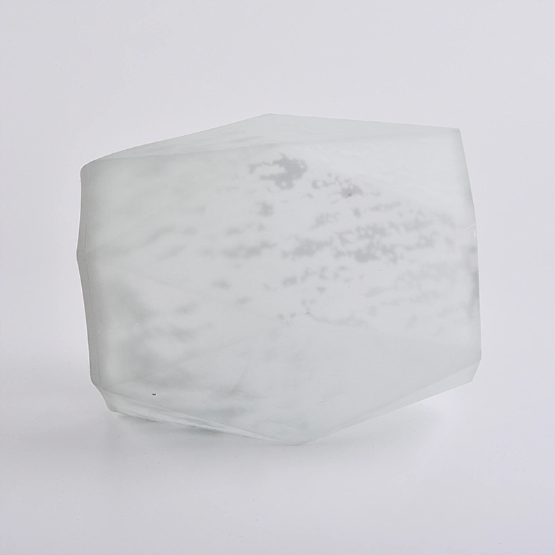 Big size polygon mercury electroplating frosted painting glass candle containers for home decor