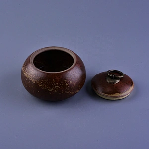 10oz Brown ceramic candle containers tin with lid