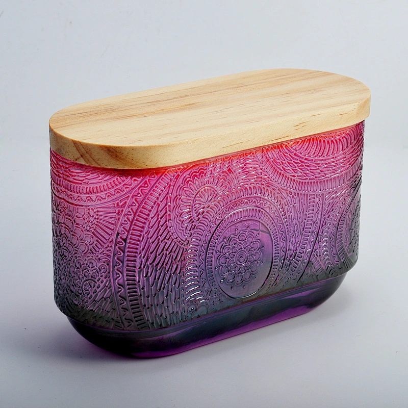 10oz chinese luxury pink glass candle jar with wooden lid