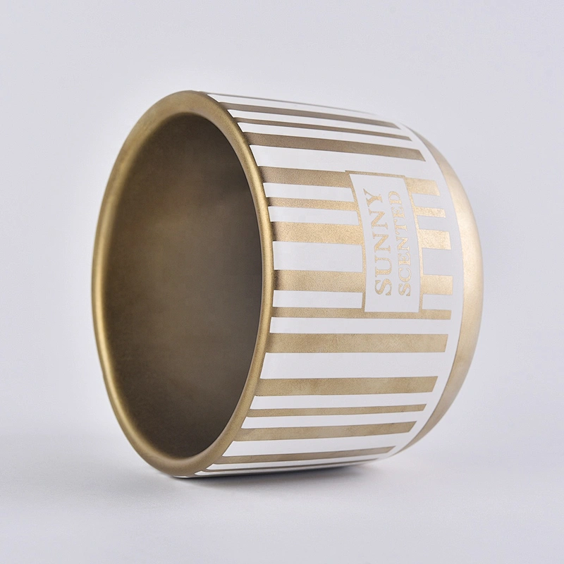 Sunny custom gold electroplated ceramic candle vessel for candles