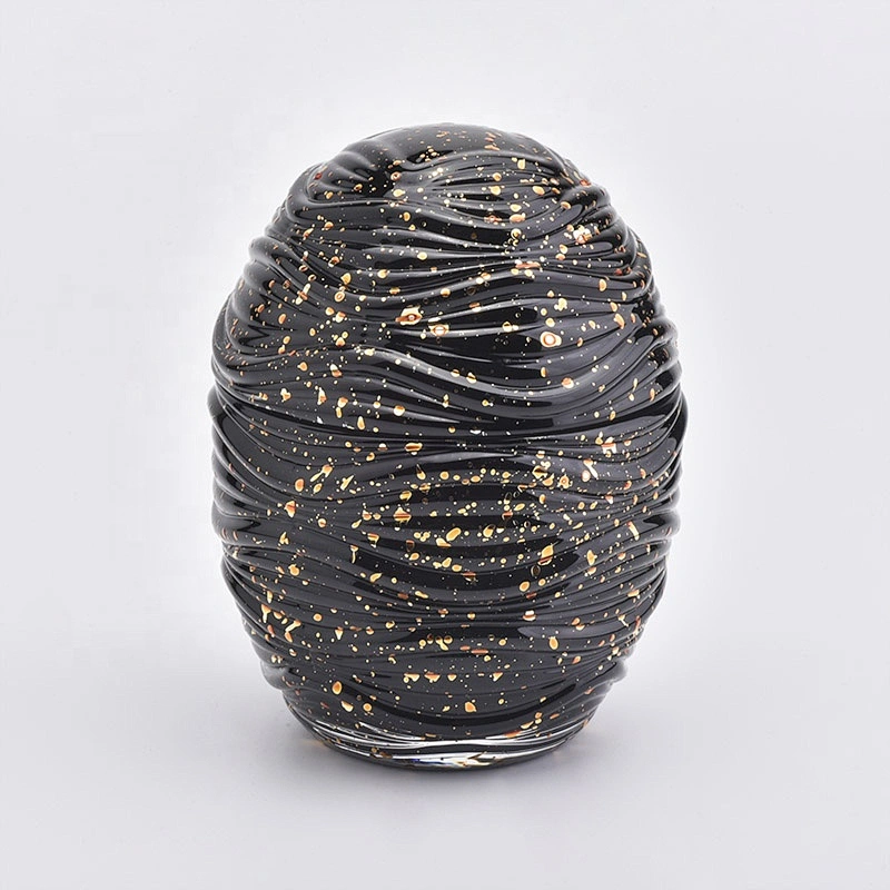 Black egg shaped glass candle holder with lid home decor