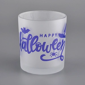 Holiday Decoration Frosted Glass Candle Jar With Printing