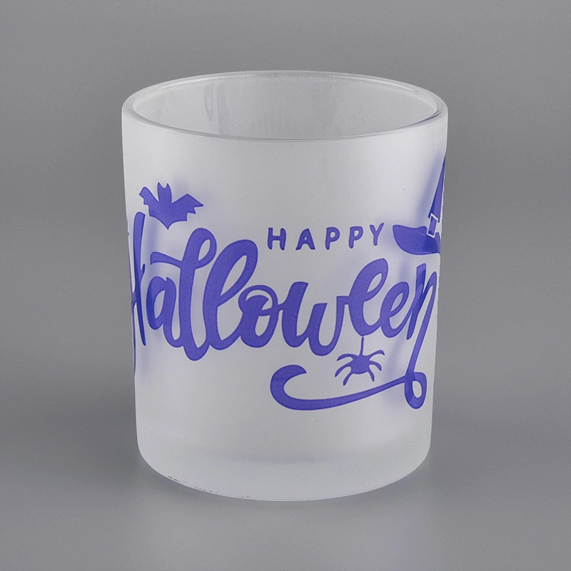 Holiday Decoration Frosted Glass Candle Jar With Printing
