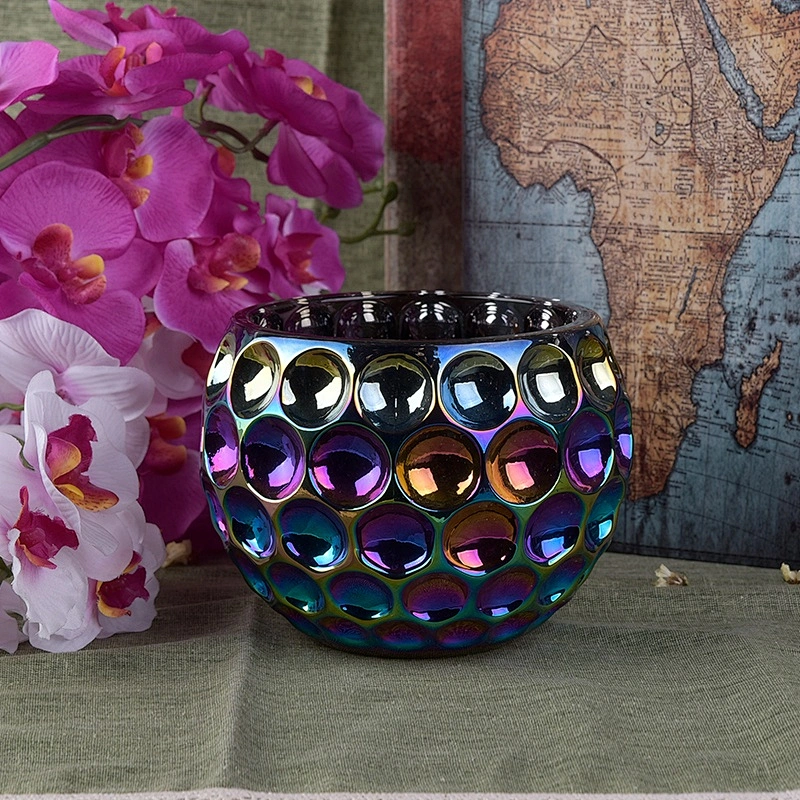 Luxury round electroplating Glass Candle holder for table