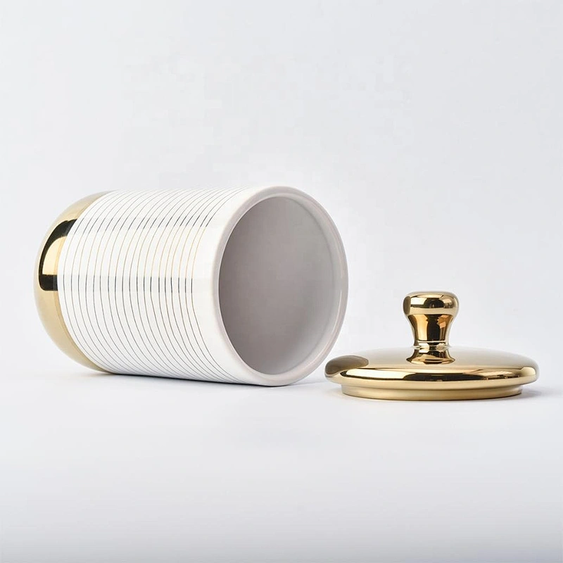 Wholesales luxury electroplated ceramic candle holder with gold lid