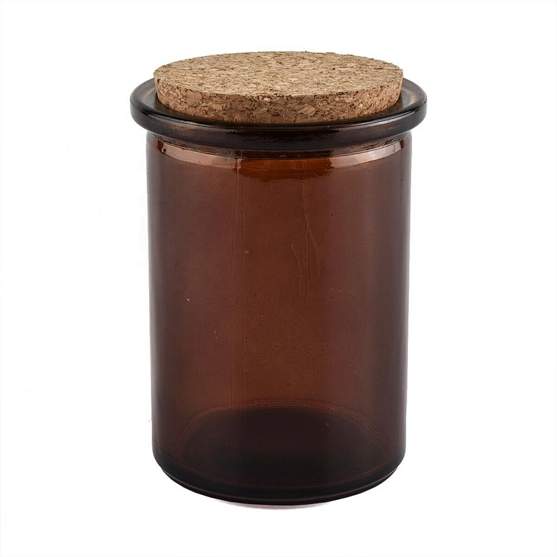 hot sales amber glass candle jars with cork lid