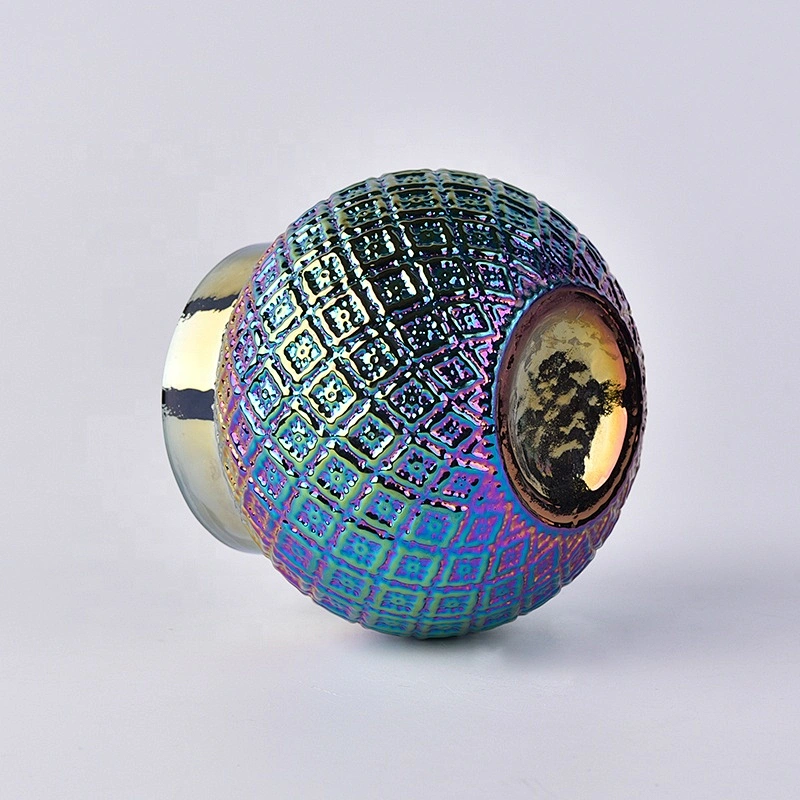Fancy custom iridescent electroplating glass candle jar