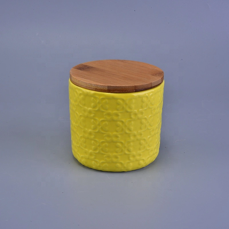Wholesales luxury ceramic candle jars with wooden lid empty