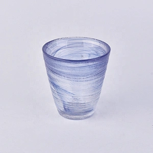 Wholesales blue high frosted glass candle vessel