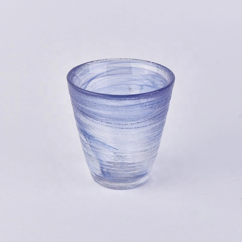 Wholesales blue high frosted glass candle vessel