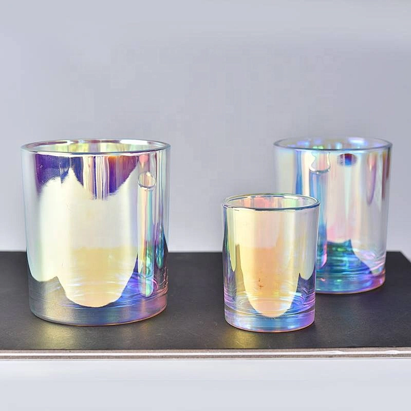 Shiny iridescent glass candle jars for scent candles