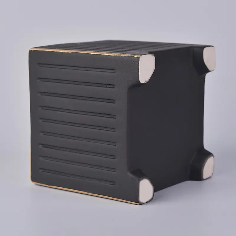 Customized Square Black Ceramic Candle Vessels