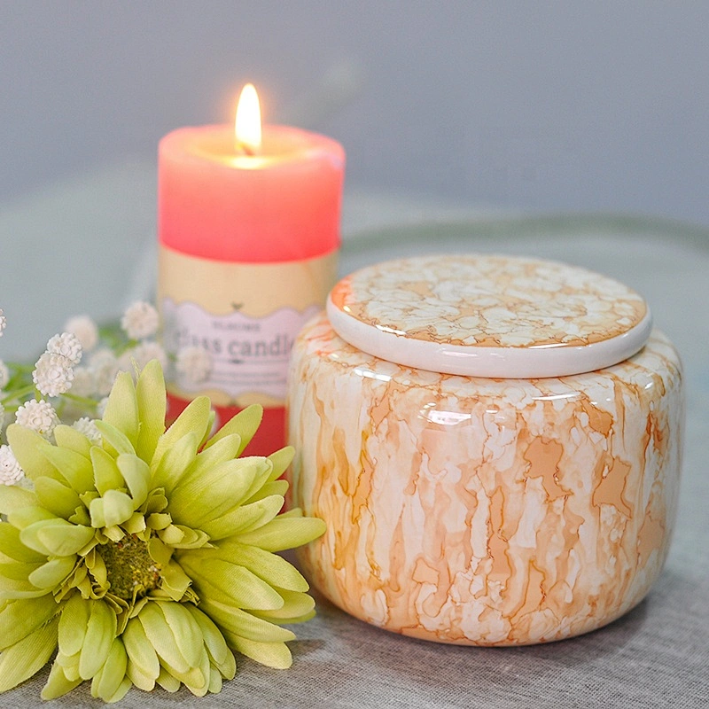 Vintage hurricane decorative marble ceramic candle holder with lid