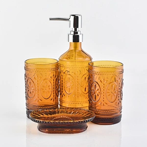brown spray glass bath accessories sets glass bottle tumbler
