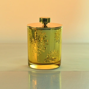 Unique crystal gold printing candle glass jar with lid