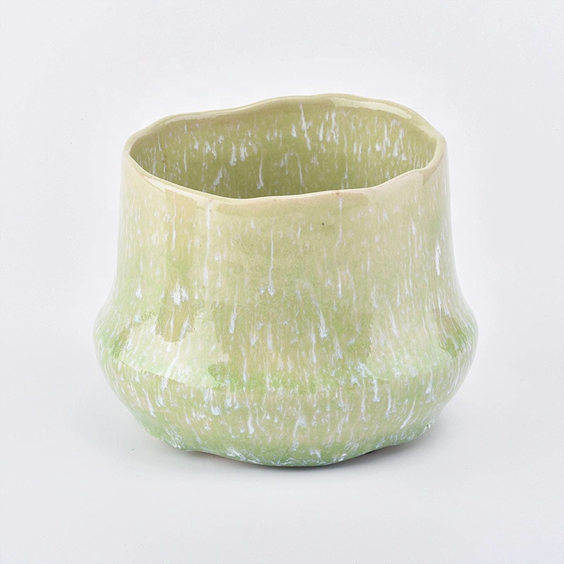 Custom geo green ceramic candle jar home decor