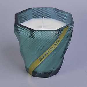 Hot sales tealight geo cut glass candle jar in bulk