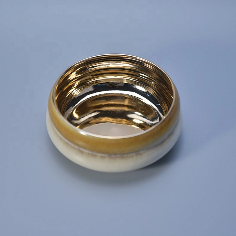 Wholesales luxury large electroplated gold ceramic candle container