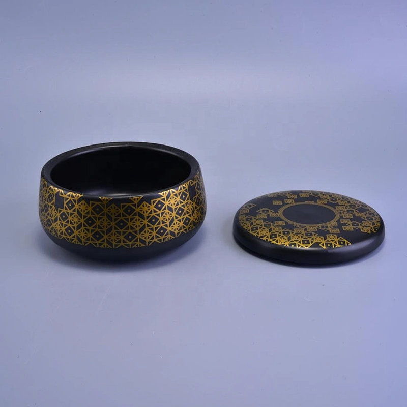 Luxury black tealight candle ceramic container with cover 10oz 12oz 14oz