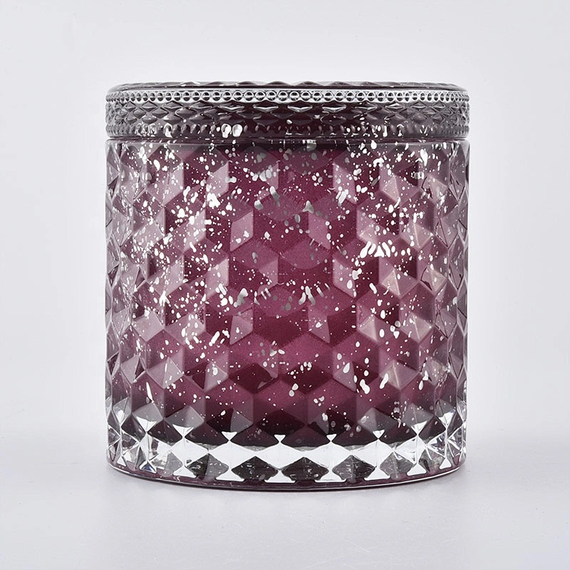 Customized cylinder luxury purple glass jars for candle making with lid