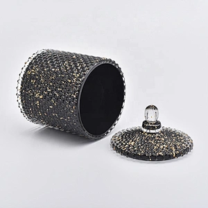 Elegant Black round glass candle holder with lid home decor